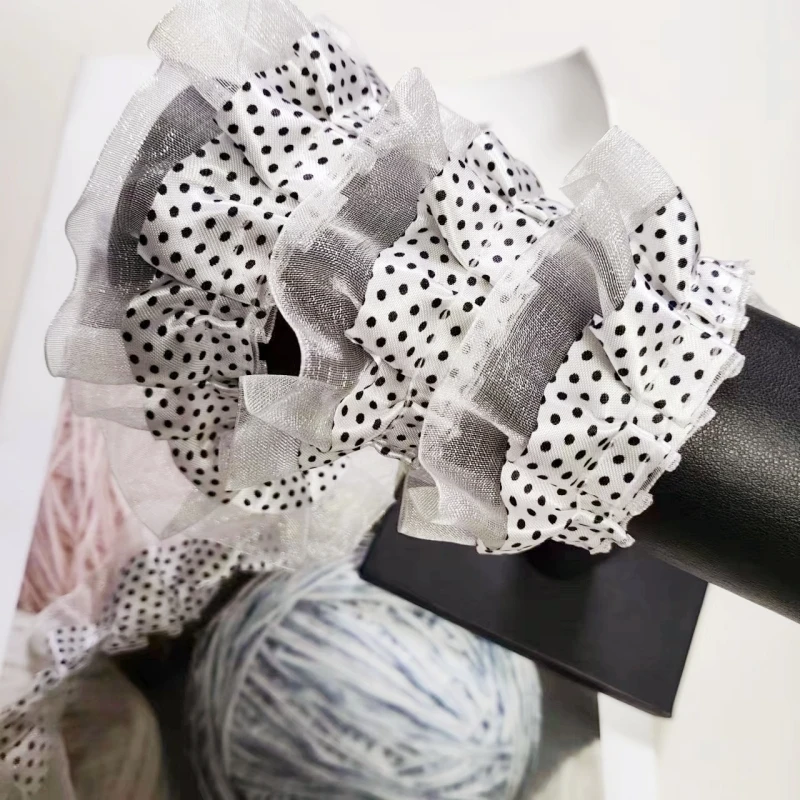 Мягкий белый двухслойный тюль в маленькую черную точку кружево одежда сделай сам