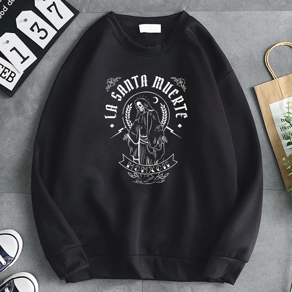 

Gothic La Santa Muerte Mcmxch Grim Reaper Men Hoodie Crewneck Loose Sweatshirt Fleece Clothes Comfortable Streetwear Pullover