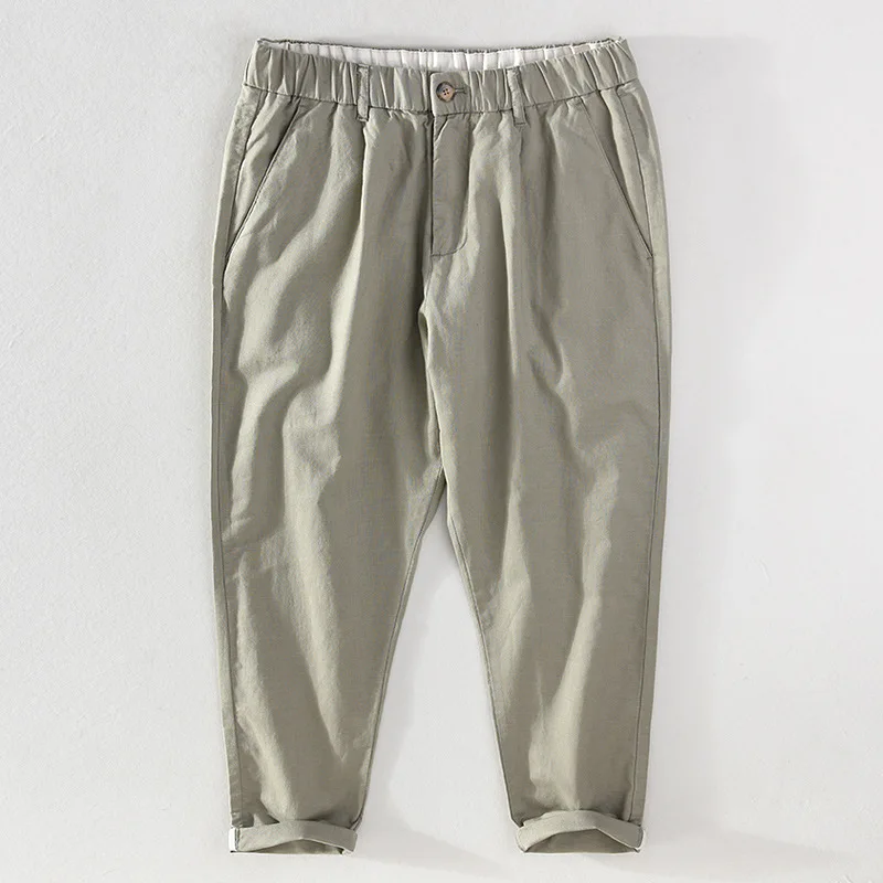 

Harem Pants Men's Summer Linen Nine-point Pants Elastic Waist Loose Casual Cotton Linen Breathable Pants Mens Clothing