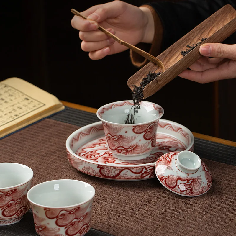 Высококачественная глазурованная красная чашка для чая HAILANG Grain Gaiwan одиночная
