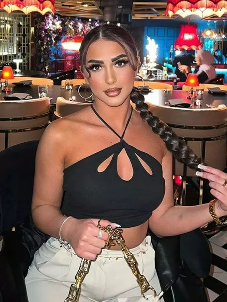 

Женский топ без рукавов Sibybo, трикотажный топ с вырезами на бретельках, тонкий укороченный топ Y2K