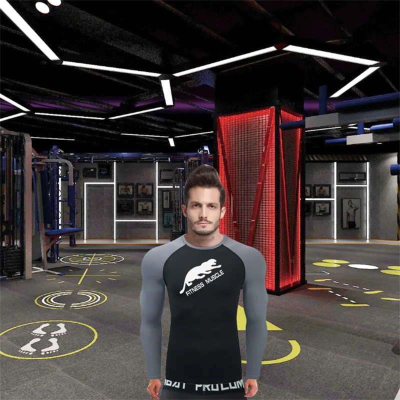 Мужские комплекты для бега компрессионные спортивные костюмы быстросохнущие