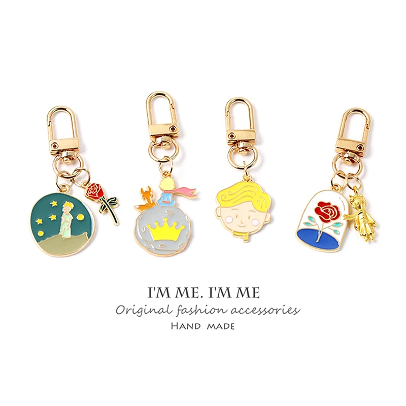 

1pcs Lovely Rose Boy Little Prince Pendant Key Chain Little Fox Planet Keychains