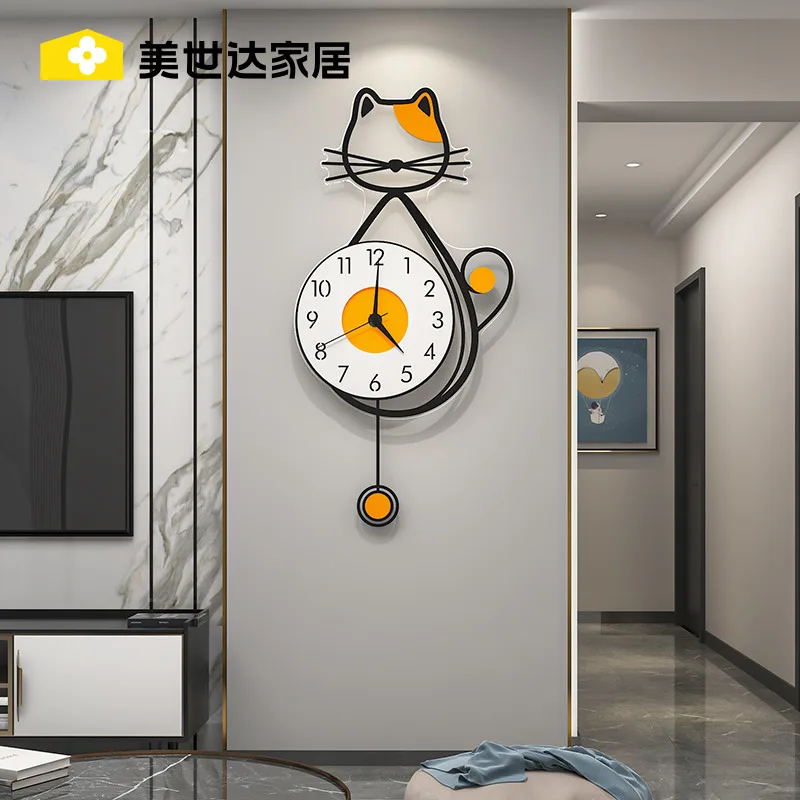 Настенные часы с изображением котенка простые скандинавские невероятно узкие