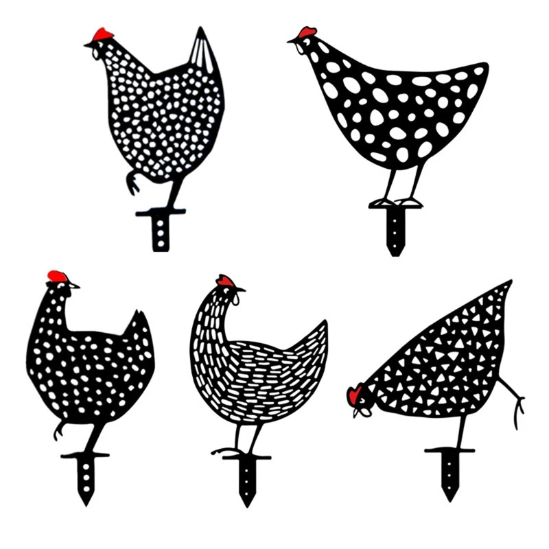 

5 Pcs Metal Chicken Statue for Patio Yard Decorative Garden Stake Animal Shape Sculpture Waterproof Hollow out Ornament