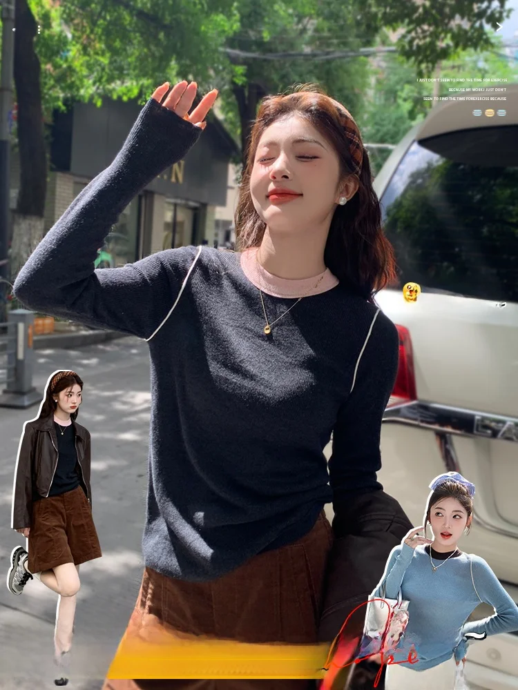 Серая трикотажная нижняя рубашка с воротником-стойкой женская внутренняя одежда