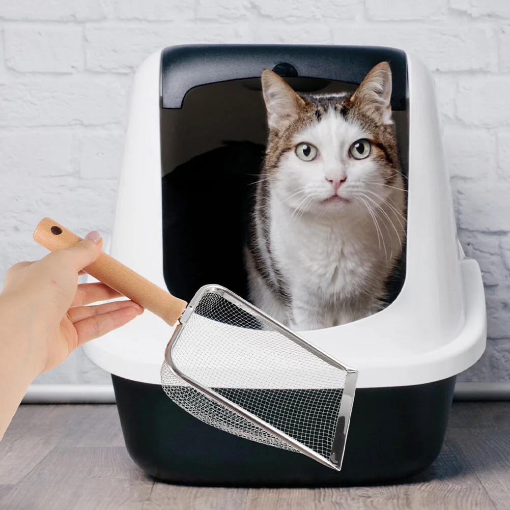 

Poop Metal Pooper Scooper Litter Cat Box Sand Sifter Wooden Trays Handle
