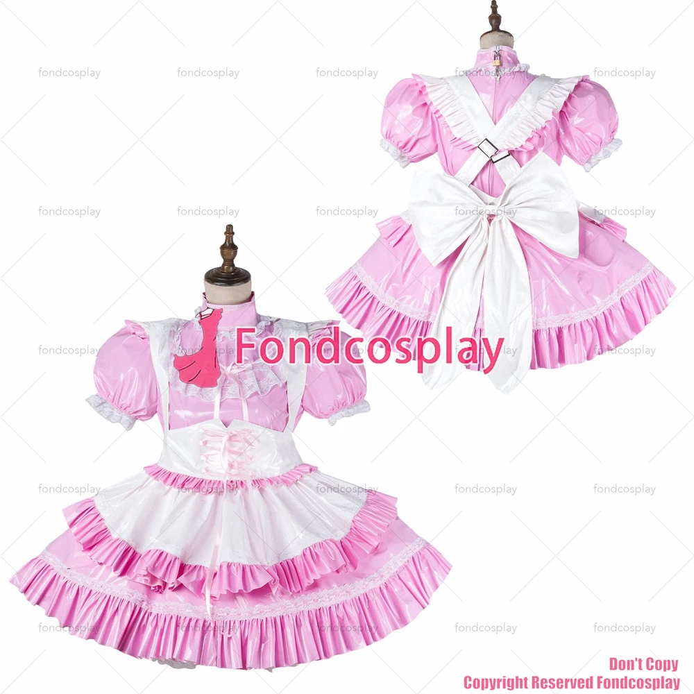 

tailor-made sexy adult dressing cross maid sissy baby pink thin pvc dress lockable uniform white apron tv/cd[g2149]