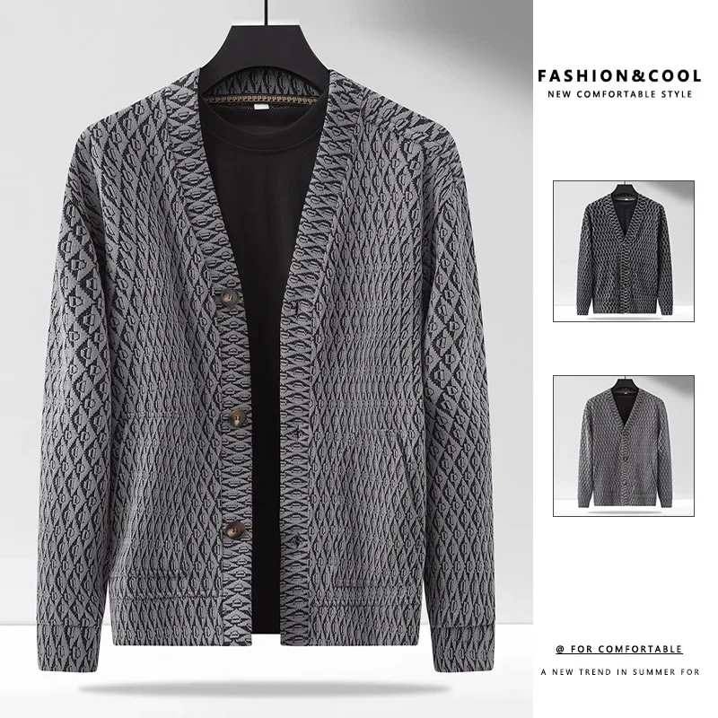 Новое поступление большой осенний мужской кардиган модный повседневный вязаный