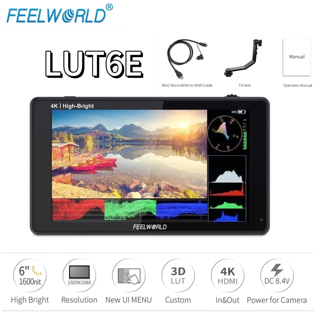 7-дюймовый Full HD монитор FEELWORLD LUT6E 1920x1080 4K HDMI 1600 нит сенсорный экран для цифровой