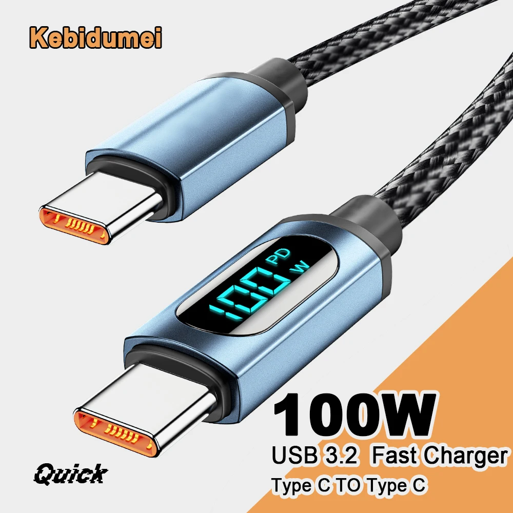 

Universalize PD 100W USB Type C Cable to USB C 7A Fast Charging Charger Wire Cord For XIAOMI SAMSUNG Huawei iPhone Display Cable