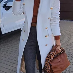 New Women 2022 Fashion Double Breasted Woolen Casual Elegant Long Blazers Coat Long Sleeve Female Ou