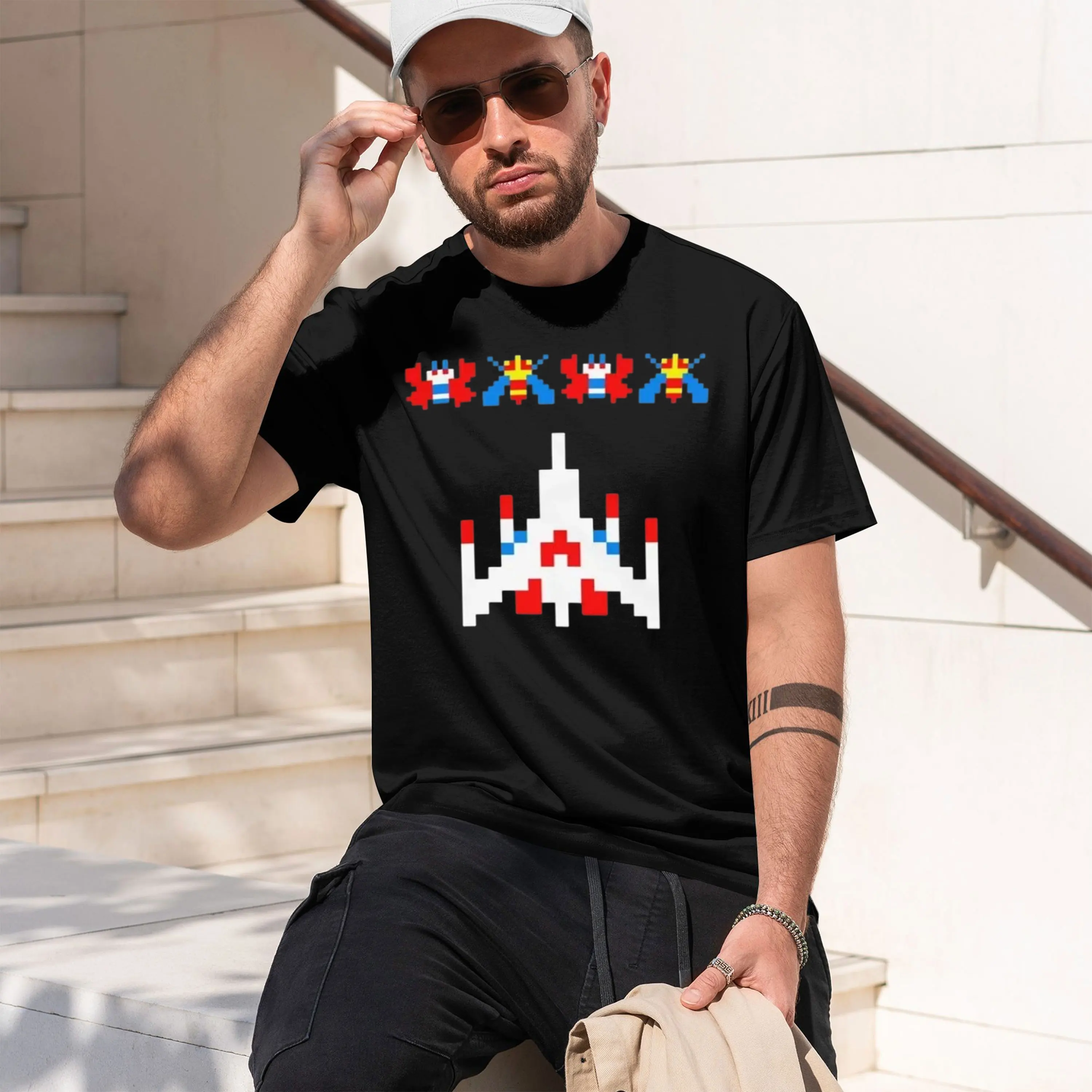 Фото Винтажная футболка в стиле 80-х и 70-х годов с изображением видеоигры Galaga Invader Space Gaming, мужская футболка в стиле Харадзюку, ретро, повседневная модная футболка, 20 шт. №1