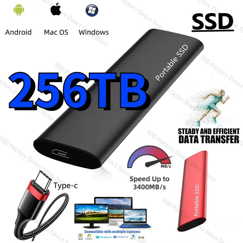 

Портативный внешний накопитель SSD на 256 ТБ, внешний накопитель на 4 ТБ, высокоскоростной внешний накопитель USB 3,1, жесткие диски для ноутбуков ...