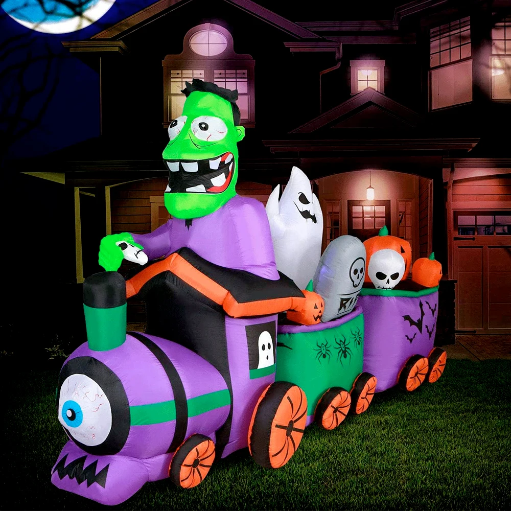

Гигантский надувной поезд на Хэллоуин, призрак, тыква с лампочками, Хэллоуин, надувная игрушка для улицы, сада, двора, светодиодный украшение