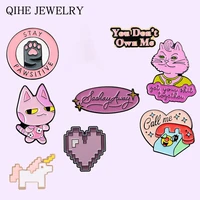 pink collection enamel pin cat horse demon secret file record heart round dont own me badge for girl gift brooch pin wholesale