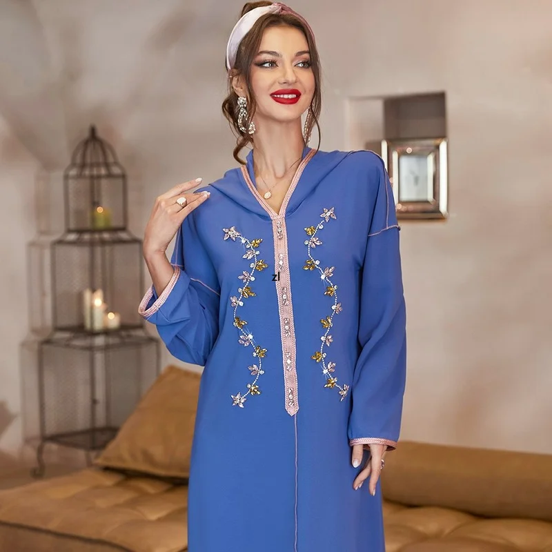 Djellaba Women Handwork Diamonds Moroccan Kaftan Arabian Party Evening Gown Dubai Evening Dresses Saudi Muslim Abaya Dress Islam
