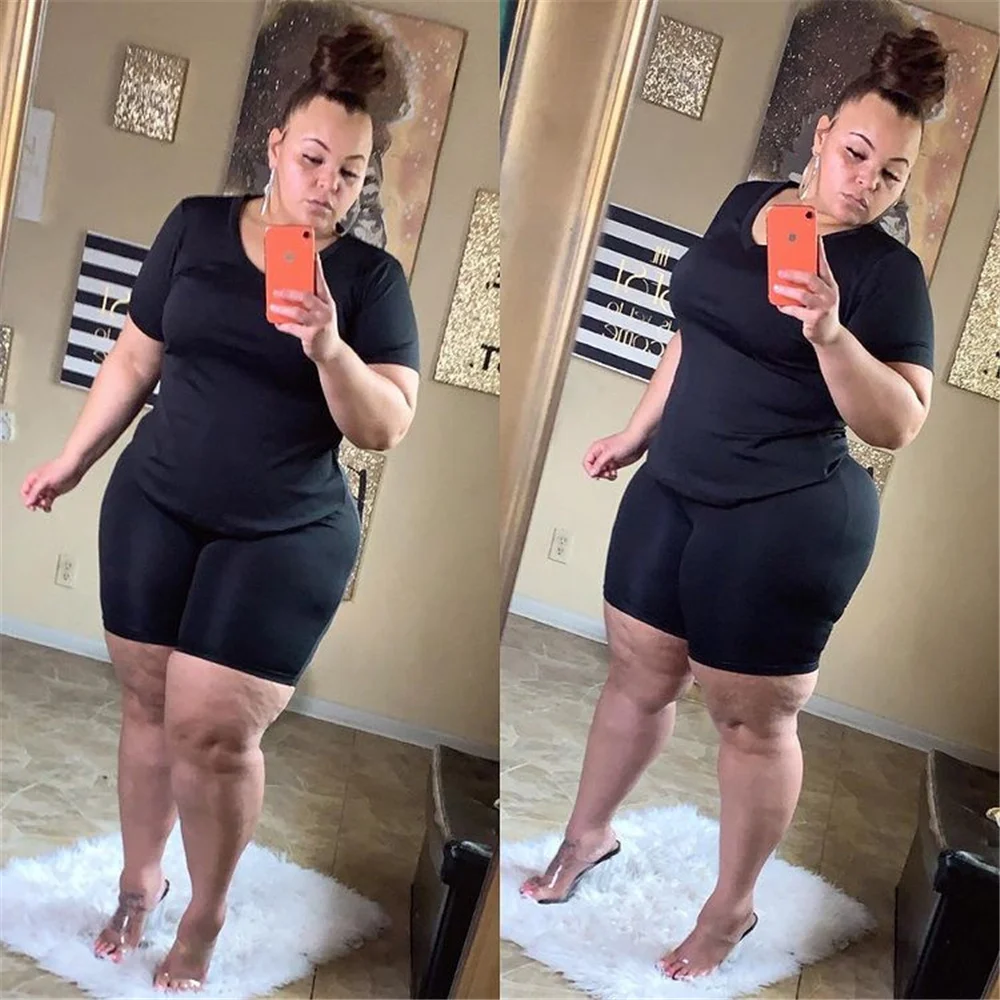 Plus Size Women's Clothing Summer Solid Casual Super Stretch Two Piece Sports Suit New Style Wholesale 3xl 4xl 5xl 6xl