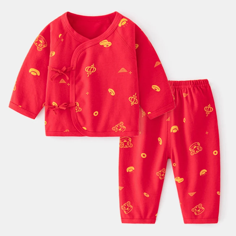 

2Piece Spring Fall Newborn Clothing Baby Clothes Set Cute Print Cotton Soft Red Long Sleeve Top+Pants Girls Boys Outfit BC2293-1