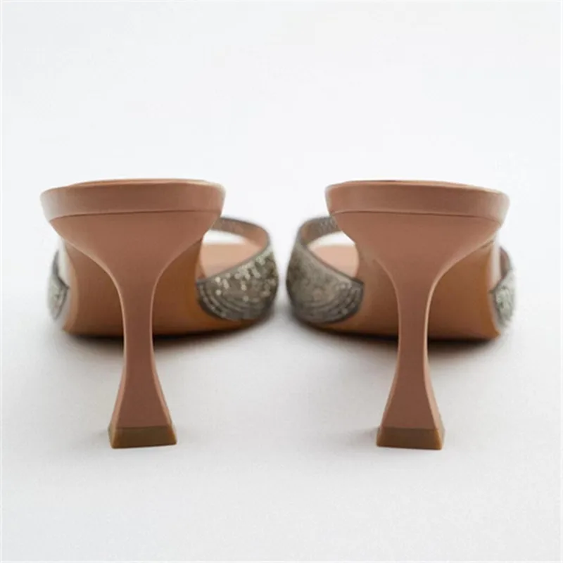 Туфли на высоком каблуке женские тапочки среднем роскошные сланцы с острым