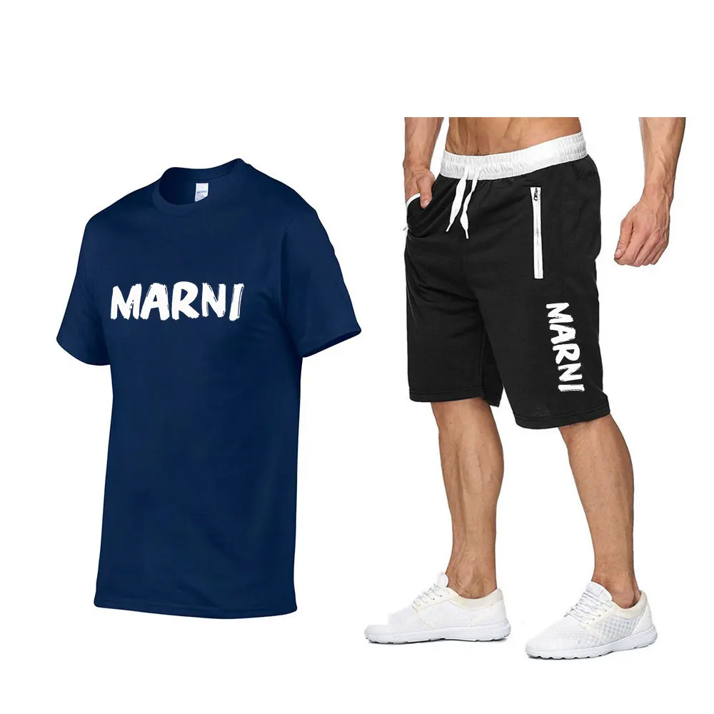 2023 Summer men's sets brand cotton top Short sleeve printed men's T-shirt + sports shorts casual daily jogging Short sleeve tee