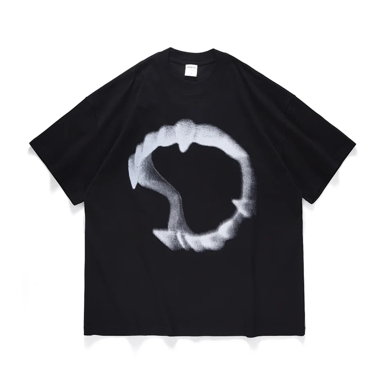 

Streetwear T Shirts Men 100% Cotton Summer Short Sleeve Oversized Devil Teeth Printed Graphic Goth Punk Pop Vintage Tshirt Tops