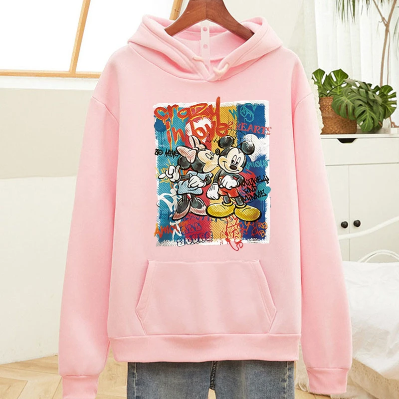 

Disney Canvas Minnie and Mickey Mouse Kissing Couples Hooded Sweatshirt for Women Men Long Sleeve Thick Warm Fleece Hoodies Fall