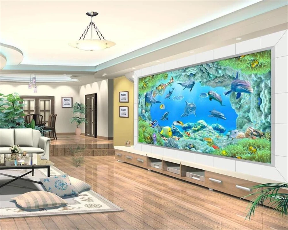 Пользовательские обои 3d фрески Ультра Прозрачный подводный мир ТВ Фон Стена