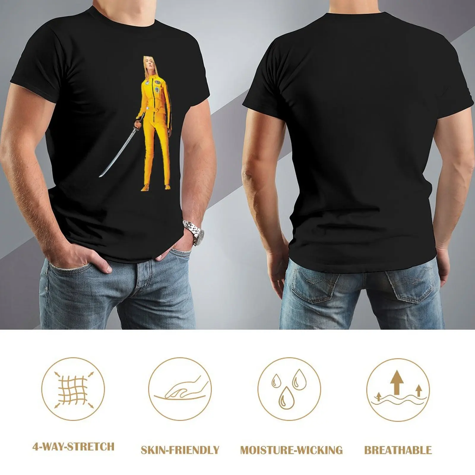 Uma Thurman KILL BILL меч желтый Квентин Тарантино культовый блондин черная футболка