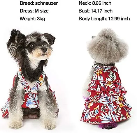 

Pet Dog Girl Dress, Hawaiian Floral Print Ruffle A Line Dog Dress, Dog Tropical Dress for Small Extra Small Dogs Girl