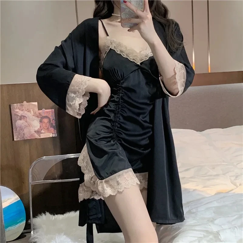 Pajamas For Women Suspenders Lace Nightdress Women'S Summer Thin Section Sexy Lingerie Silk Pajamas Homewear Women'S 2 Piece Set