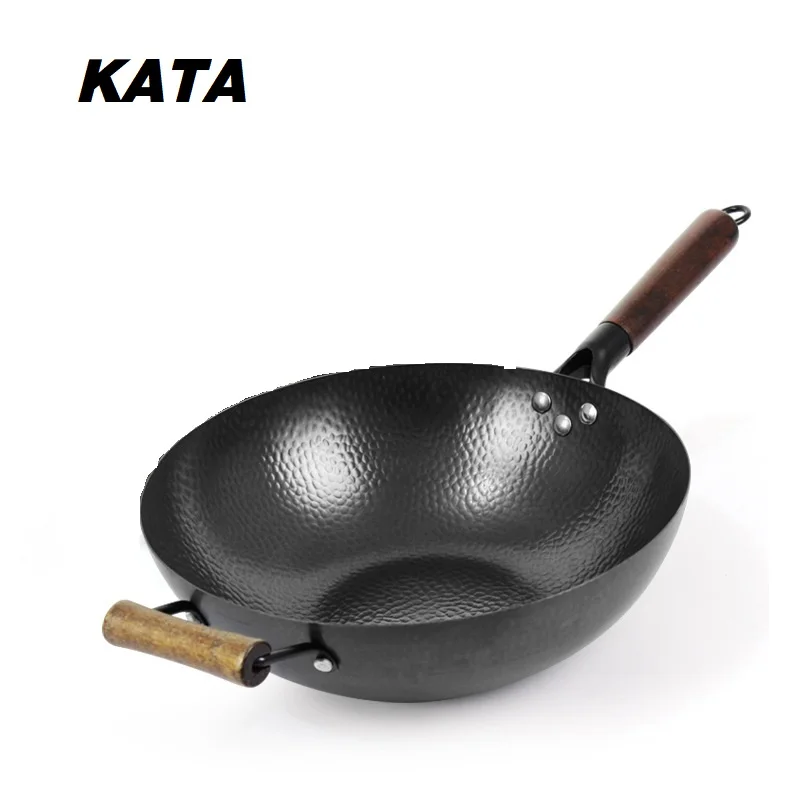 

KATA Kitchen Non-Stick Thick Large-Capacity Wok 32/34cm Non-Stick Uncoated Gas/Induction Cooker Pan Household Casting Wok