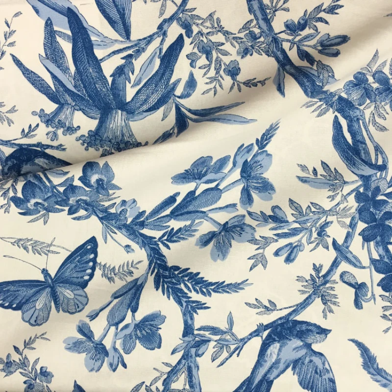 Шторы с изображением цветов островка бабочки синие занавески для гостиной