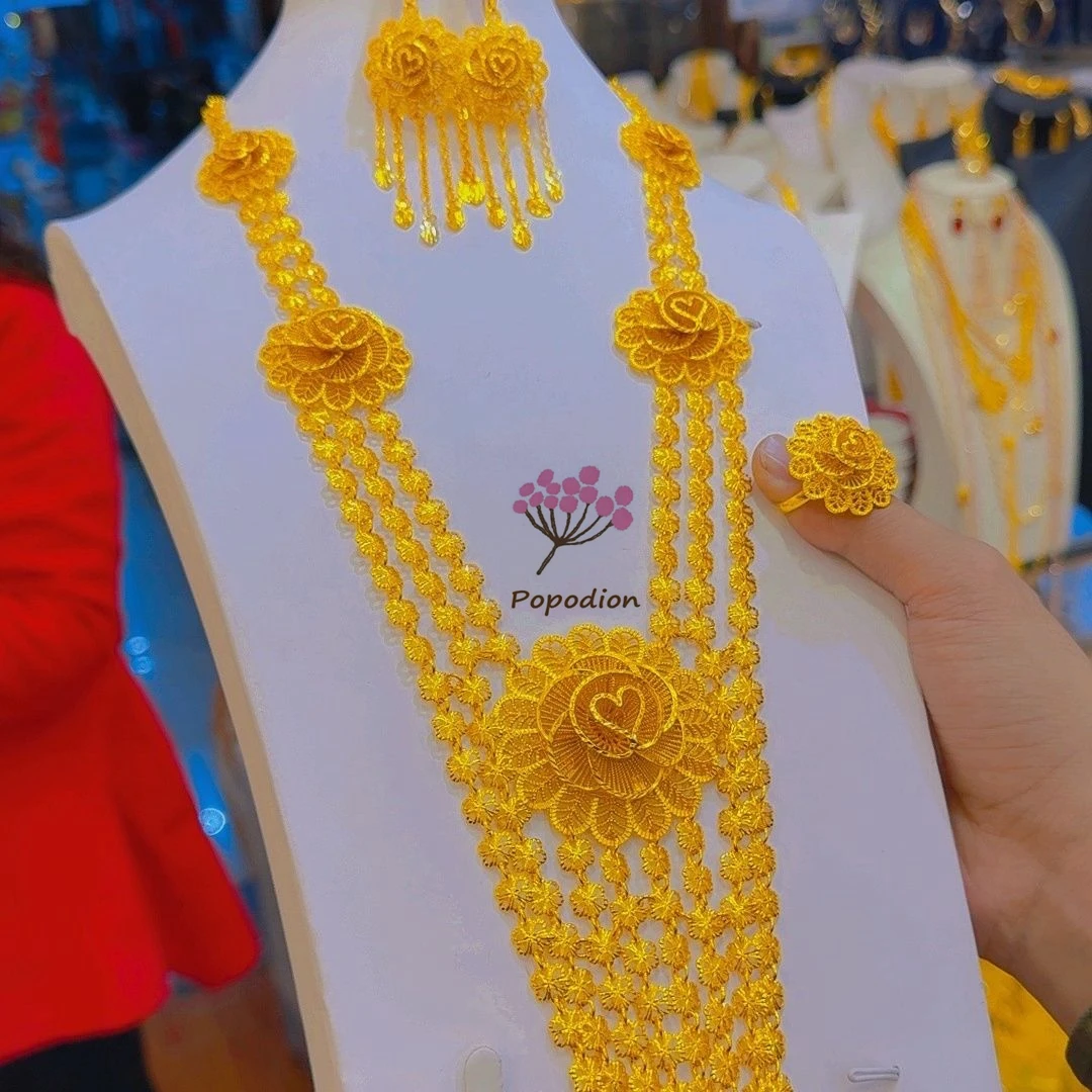 Новое Дубайское 24-каратное позолоченное ожерелье серьги кольца романтический
