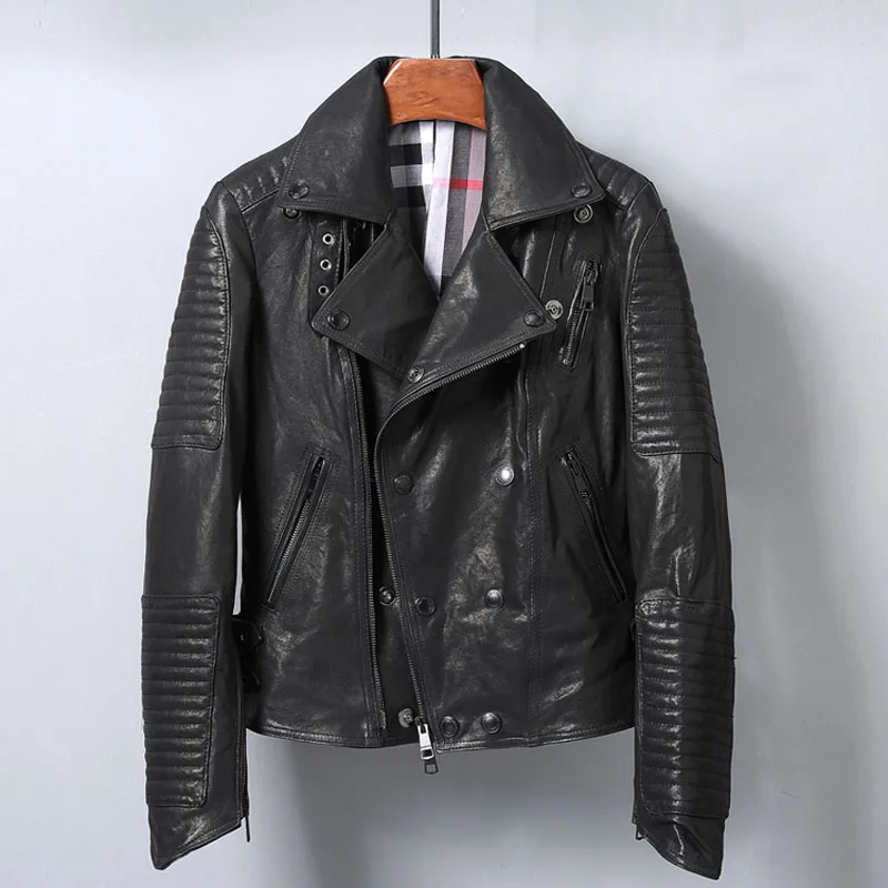 Enlarge 2023 New Fashion Woman Genuine Leather Coat & Jacket Female Motorcycle Biker Outerwear Spring Autumn Fall Cloth Black XXXL