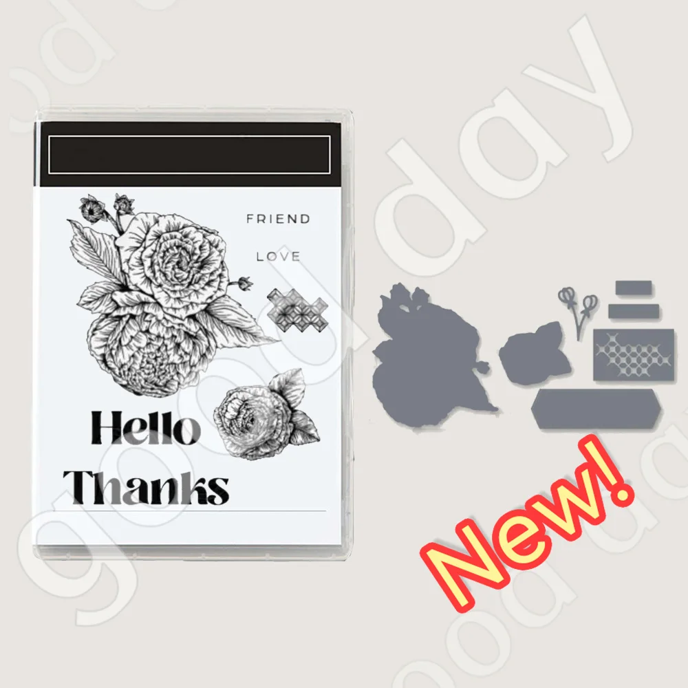 

2023-2024 New Flower Blessing Cutting Dies and Stamps Scrapbook Diary Decoration Embossing Template Diy Greeting Card Handmade