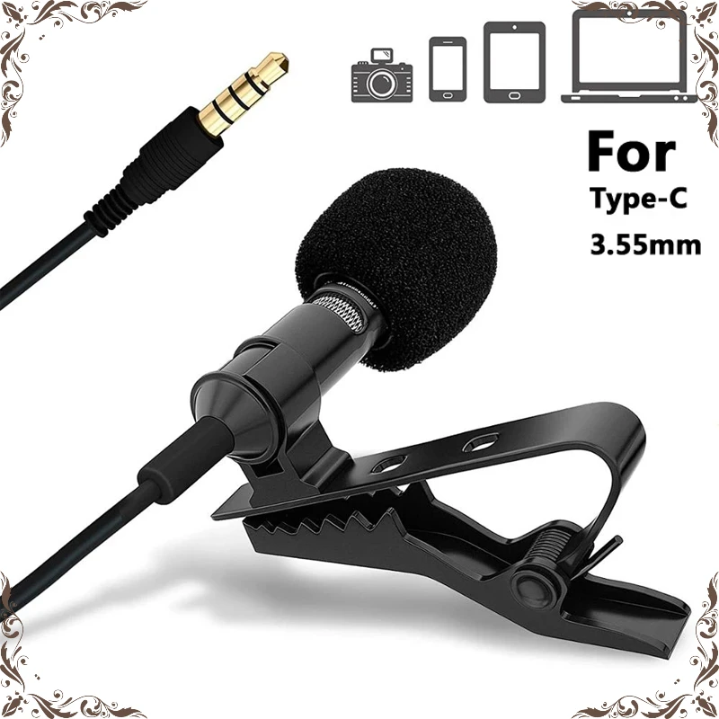 3.5mm Professional Lavalier Microphone for PC Laptop Smartphone DSLR Camera TypeC Professional Micro Wired Microphone