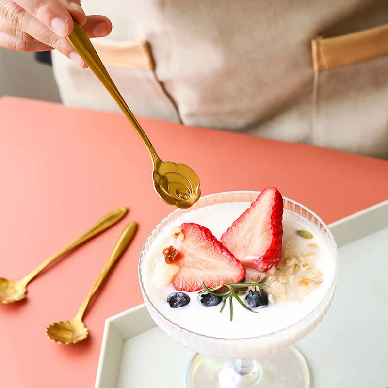 

8Pcs Flower Spoon Set Small Teaspoon Coffee Spoon Cute Ice Cream Dessert Spoon Silver Gold Stainless Steel Spoon For Coffee Tea
