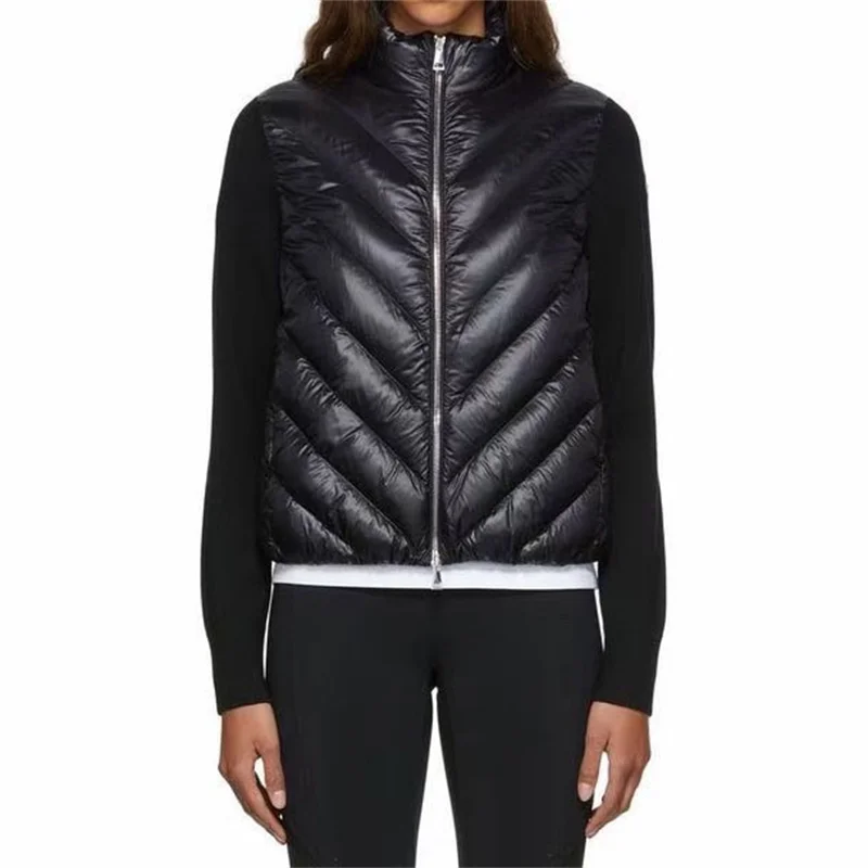

Women's winter jacket 2023 New Korean Fashion V-line Stitching Knitted Sleeve Standing Neck Down Outerwears Splice coat y2k Tops