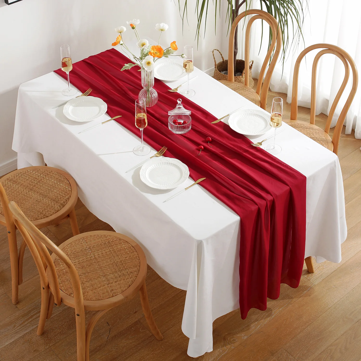 

Decoration Runner Chiffon Scene Fabric Table Solid Wedding Decoration Table Party Banquet Runner Modern Table Polyester Wedding