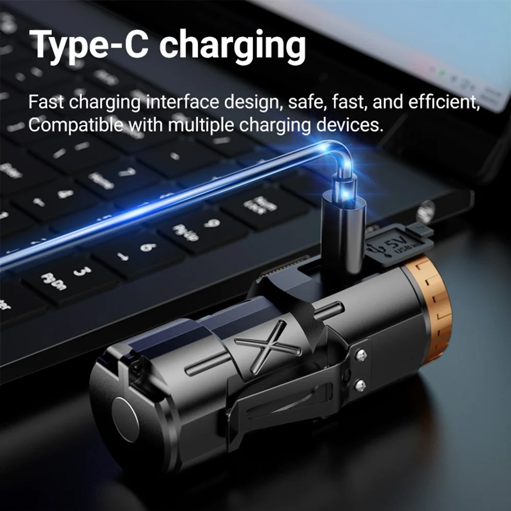 Фото Мощный мини-фонарик с 4 светодиодами, супер яркий фонарик, Usb-зарядка, ручка с зажимом, магнит с зажимом, внешний портативный фонарь, аварийное освещение X84 №3