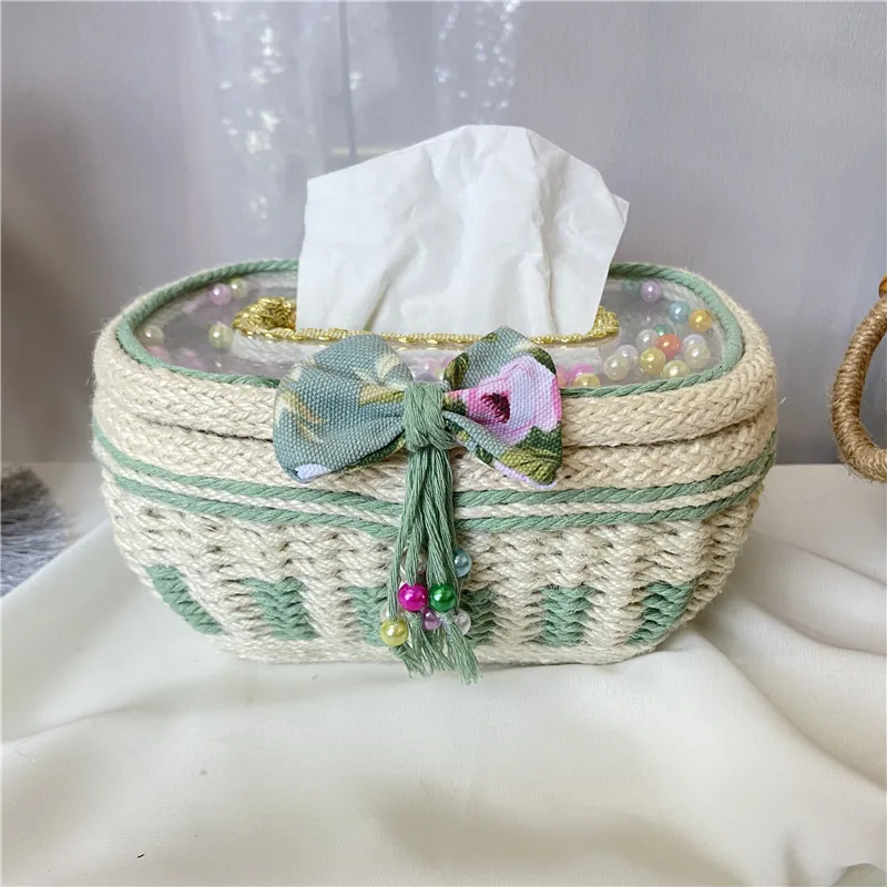 

Cotton Hemp Rope Hand-woven Tissue Box Seat Type Tissue Case