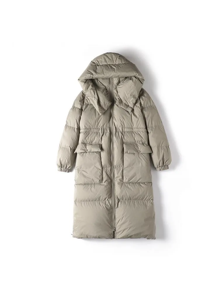 2022 Winter New Long Thicked BlackLoose Padded Bread Clothing Hooded 90 White Duck Down Coats Women Warmer Jackets