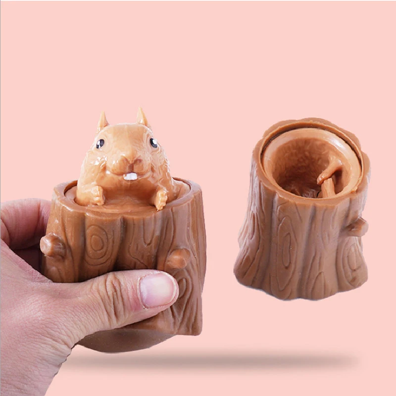 

Squeeze Toys Tree Stump Evil Squirrel Cup Decompression Telescopic Head Spoof Toy Kids Adults Funny Stress Relief Finger Toys