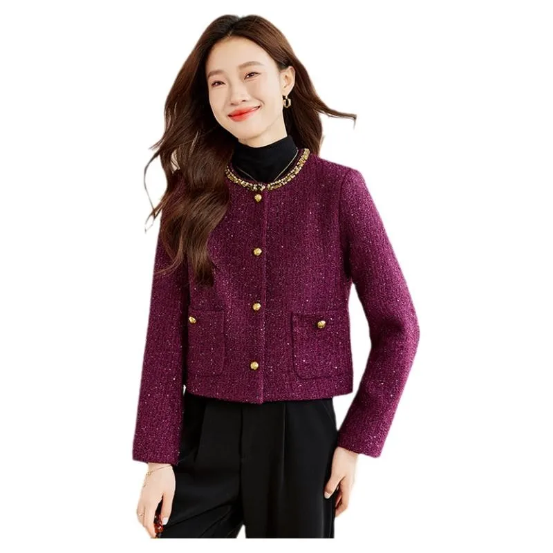  Пальто женское осень-зима 2025 Новое поступление маленькие короткие твидовые