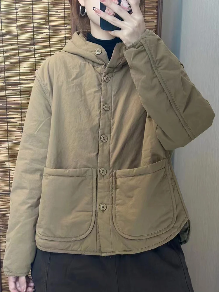 Пальто с хлопковой подкладкой и капюшоном для женщин осенне-зимнее новое