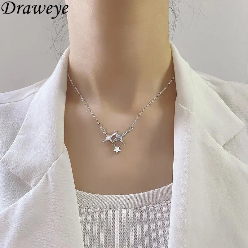 

Draweye Silver Color Necklaces for Women Y2k Fashion Vintage Cross Stars Jewelry Ins Fashion Chokers Pendant Necklace Metal