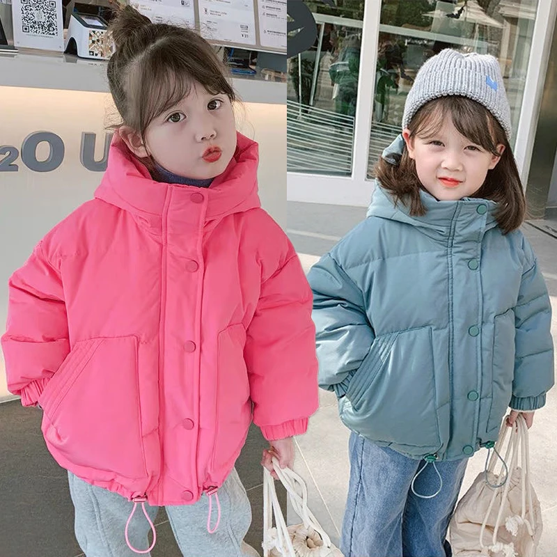 

Новинка 2023, зимние теплые пуховики для девочек, пальто, модная Корейская версия, свободная детская верхняя одежда, искусственная детская одежда