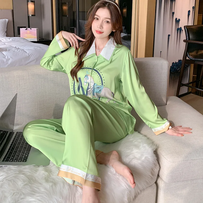 FALLINLAOE High Quality Women's Pajamas Set Luxury M Letter Print Sleepwear Point Collar Casual Homewear Nightwear Femme Petite