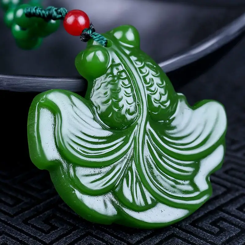 

Jade Statue Natural Green Jade Pendant Necklace Fish Jasper China Hand Carving Jewelry Fashion Amulet Men Women Gifts